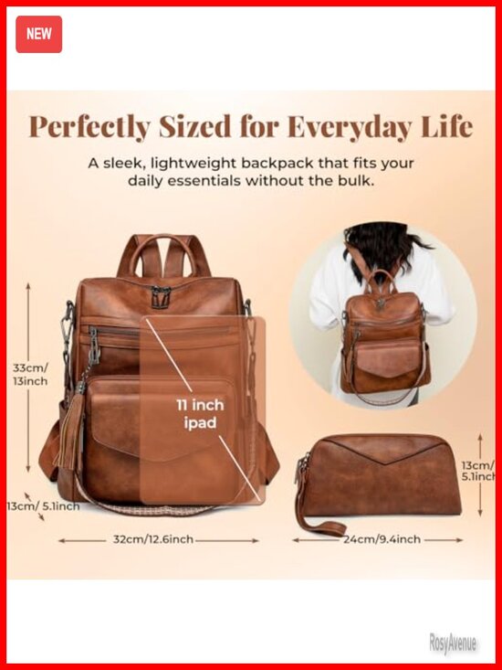 PU Leather Convertible Backpack Purse for Women, Anti-theft, Work Travel School main image 5